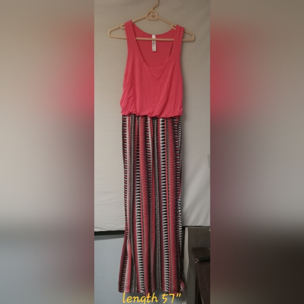 Bobbie Brooks Pink and Patterned Maxi Dress Sz Med